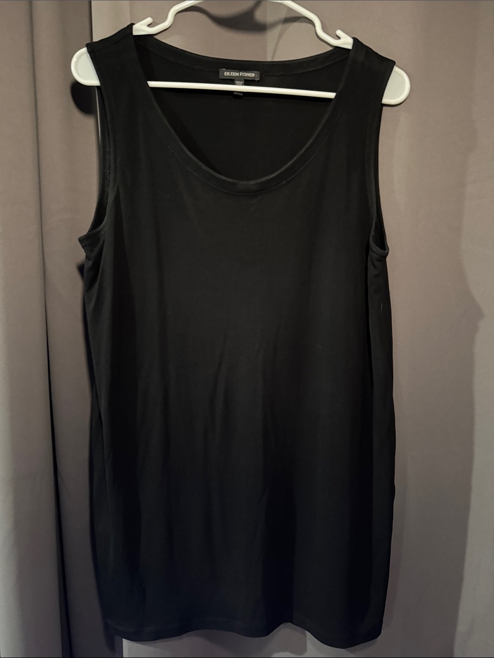 Eileen Fisher Black Scoop Neck Long Tank 100% Silk - S